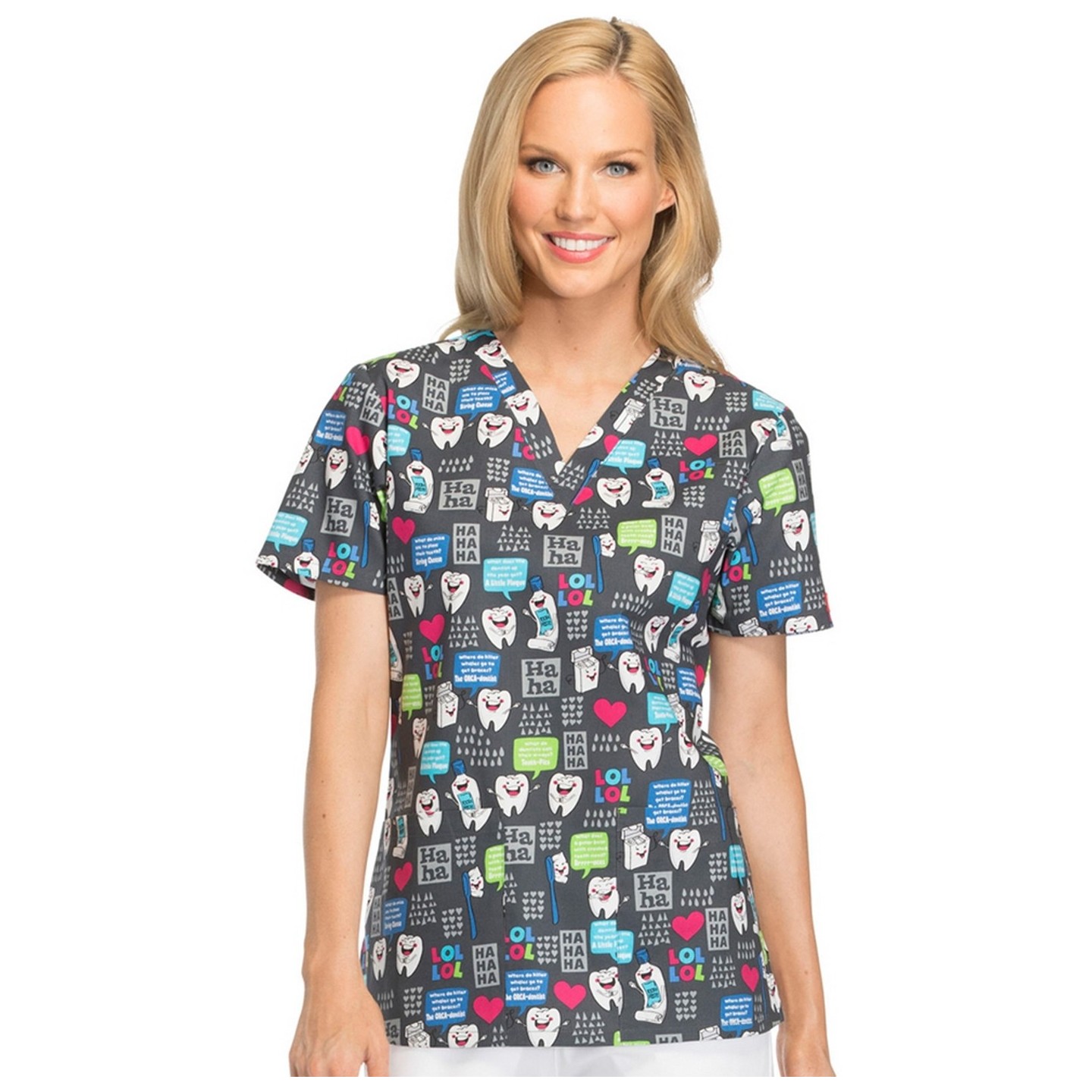 *FINAL SALE V-Neck Top in Have A Laugh - Dickies Prints - Bi-stretch