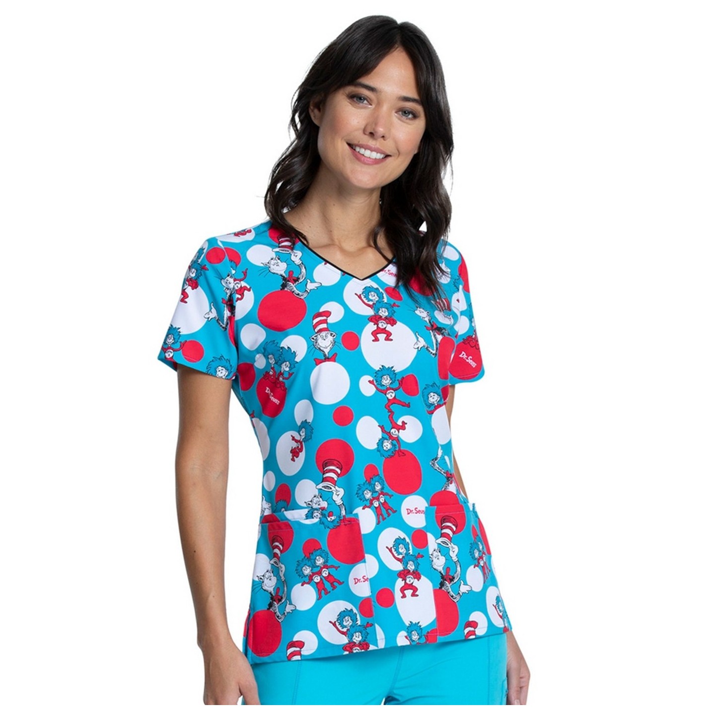 *FINAL SALE V-Neck Print Top in Spotting Trouble -  Cherokee Tooniforms