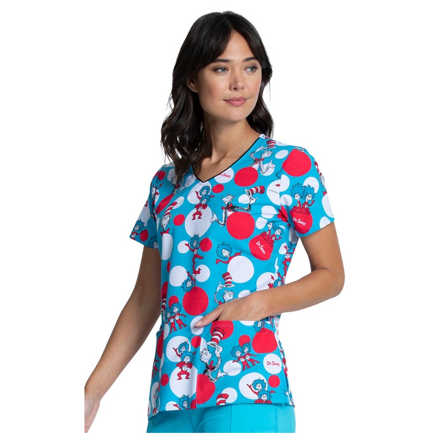 *FINAL SALE V-Neck Print Top in Spotting Trouble -  Cherokee Tooniforms