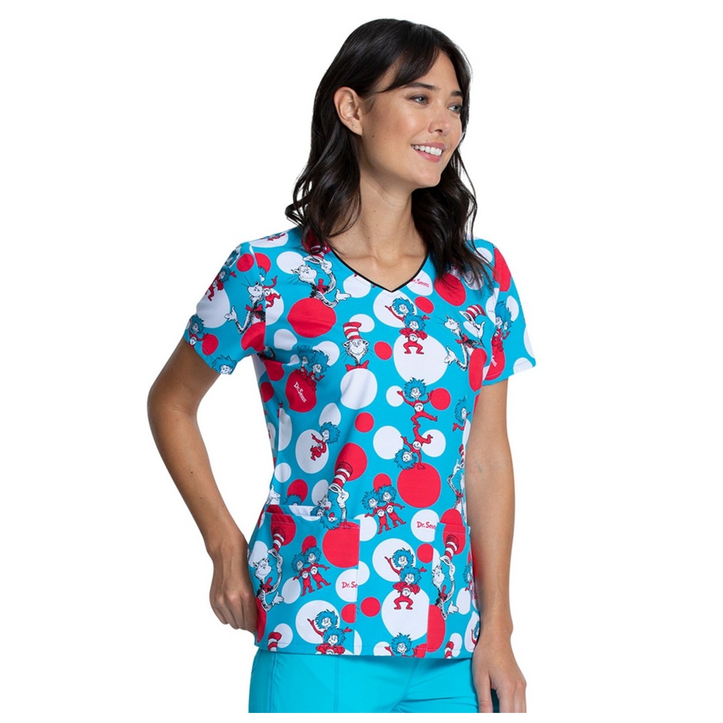 *FINAL SALE V-Neck Print Top in Spotting Trouble -  Cherokee Tooniforms