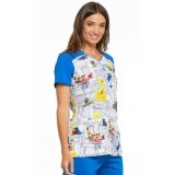 *FINAL SALE V-Neck Print Top in In My Neighborhood - Cherokee Tooniforms