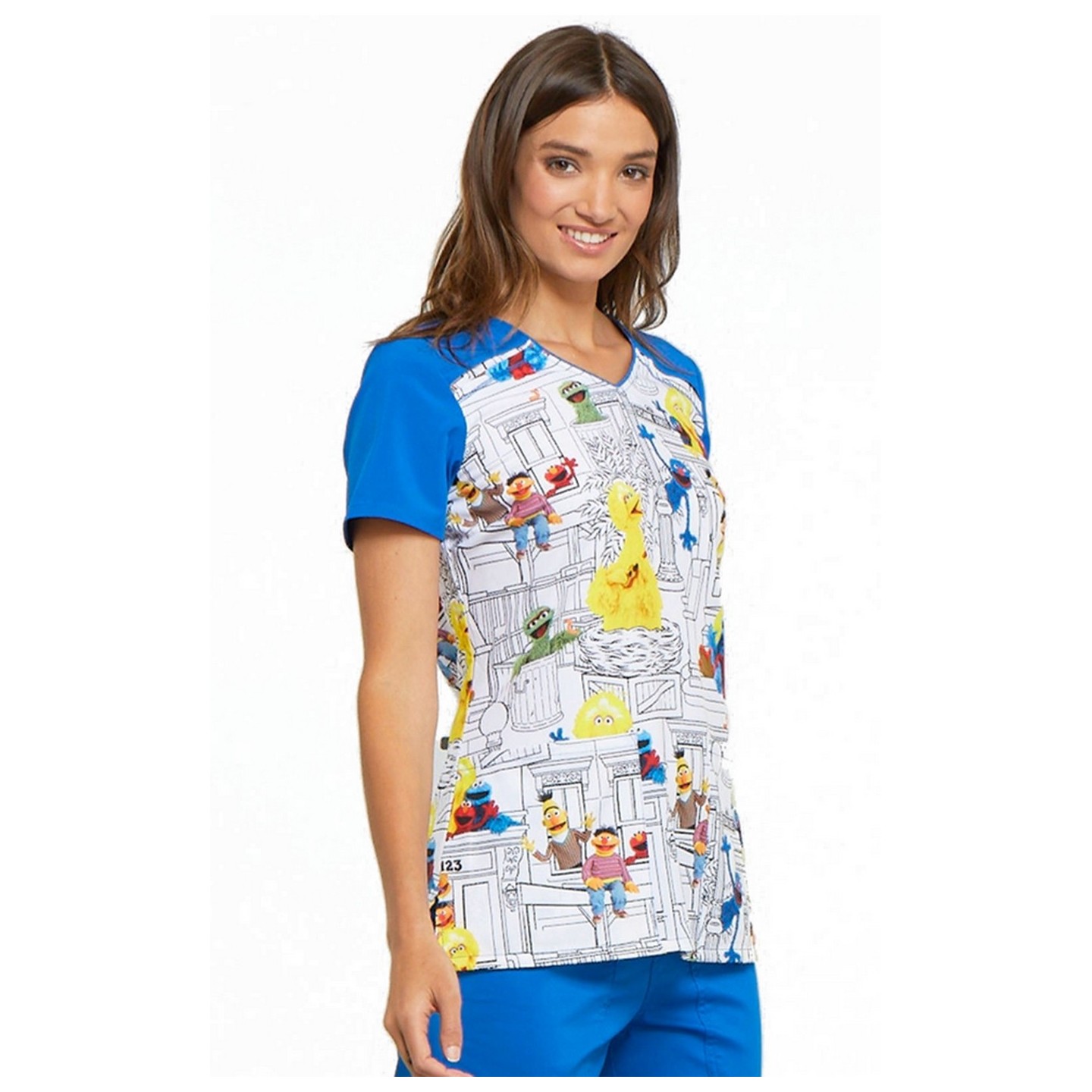 *FINAL SALE V-Neck Print Top in In My Neighborhood - Cherokee Tooniforms