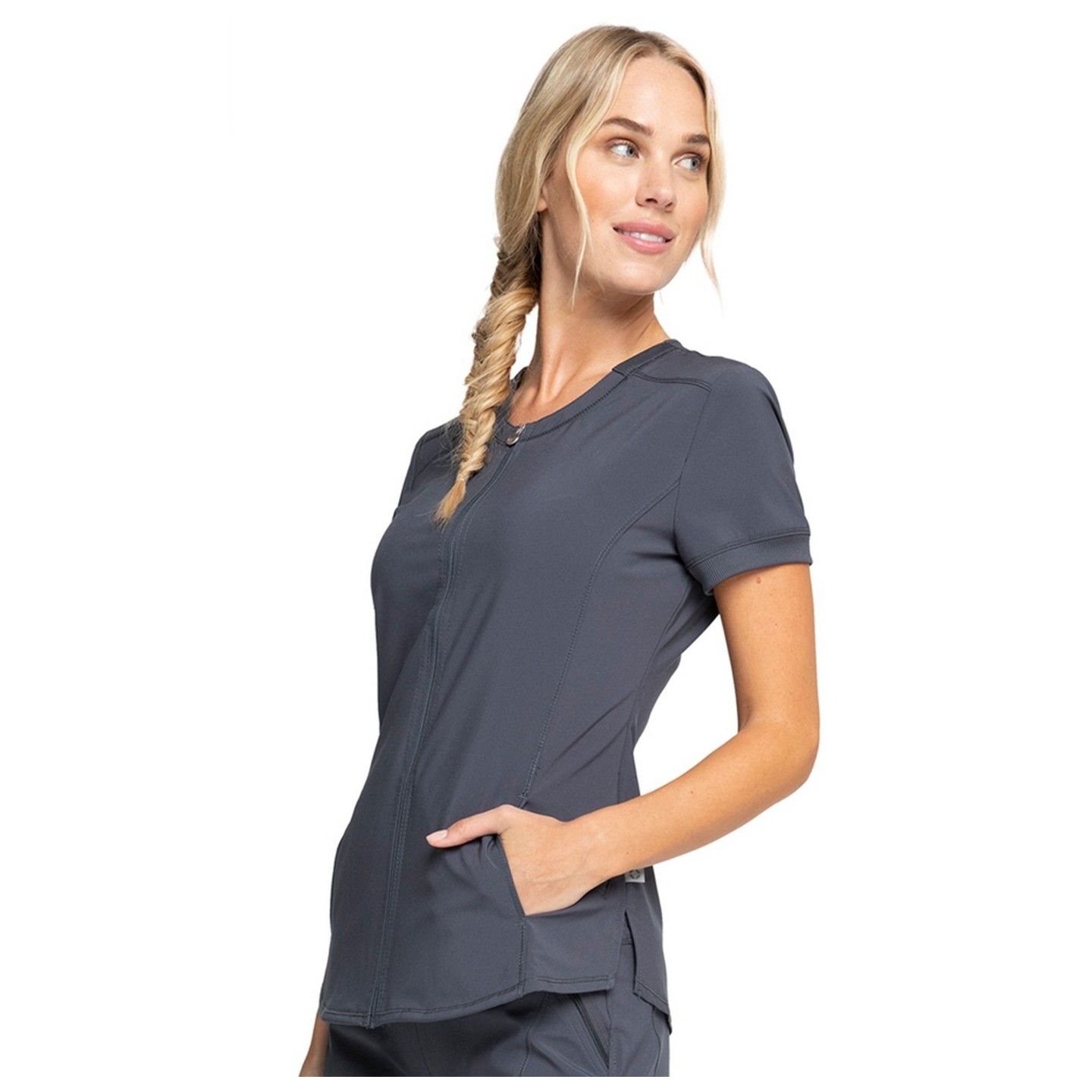 Zip Front V-Neck Top - Cherokee Infinity - Antimicrobial