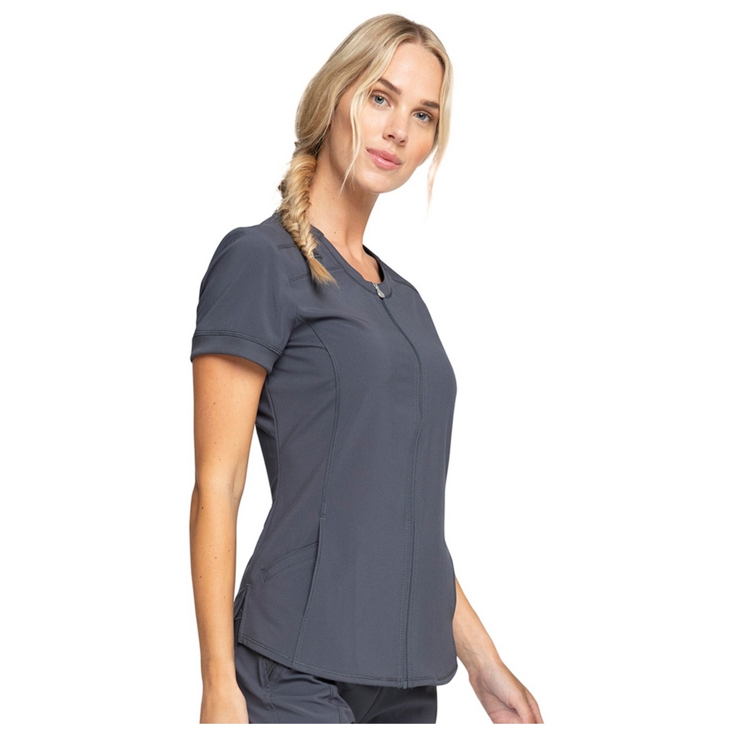 Zip Front V-Neck Top - Cherokee Infinity - Antimicrobial