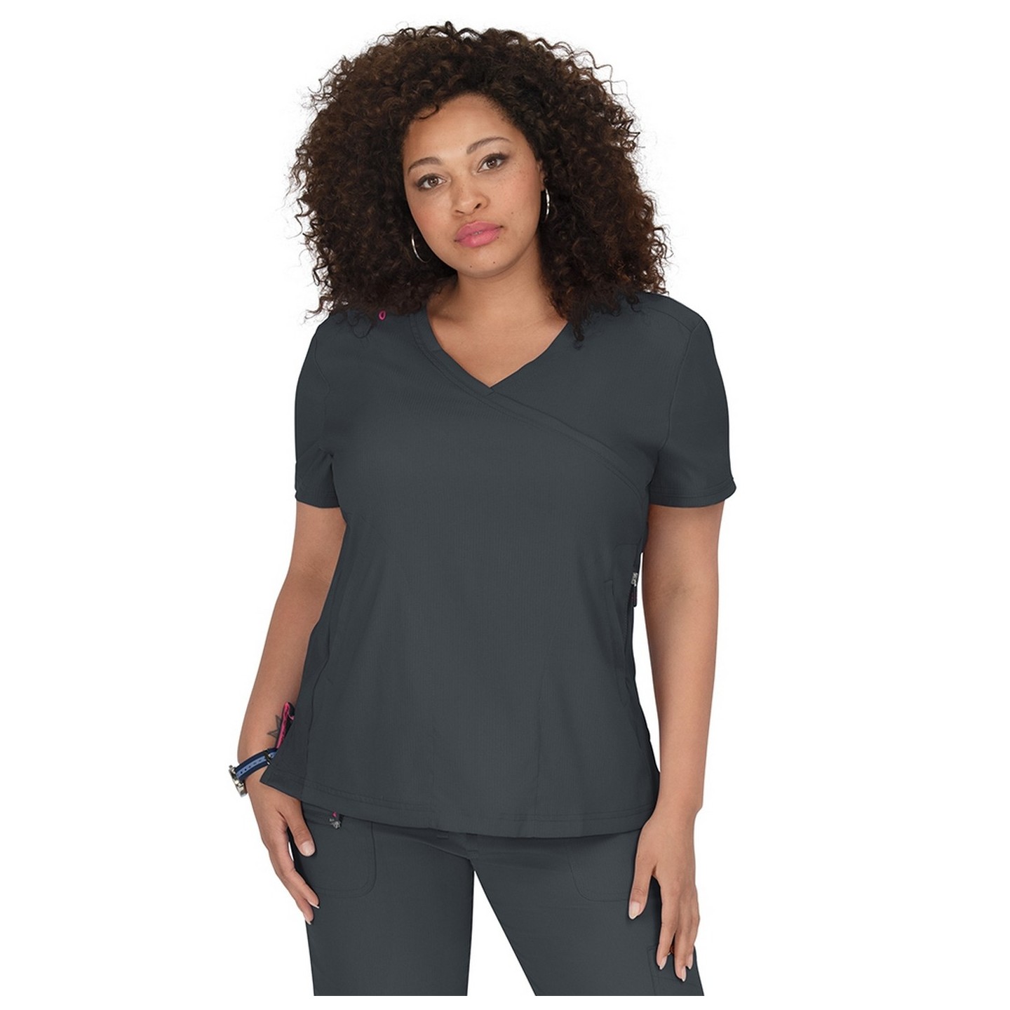 316 Koi Lite™ Scrubs Philosophy Mock Wrap Side Zipper Top