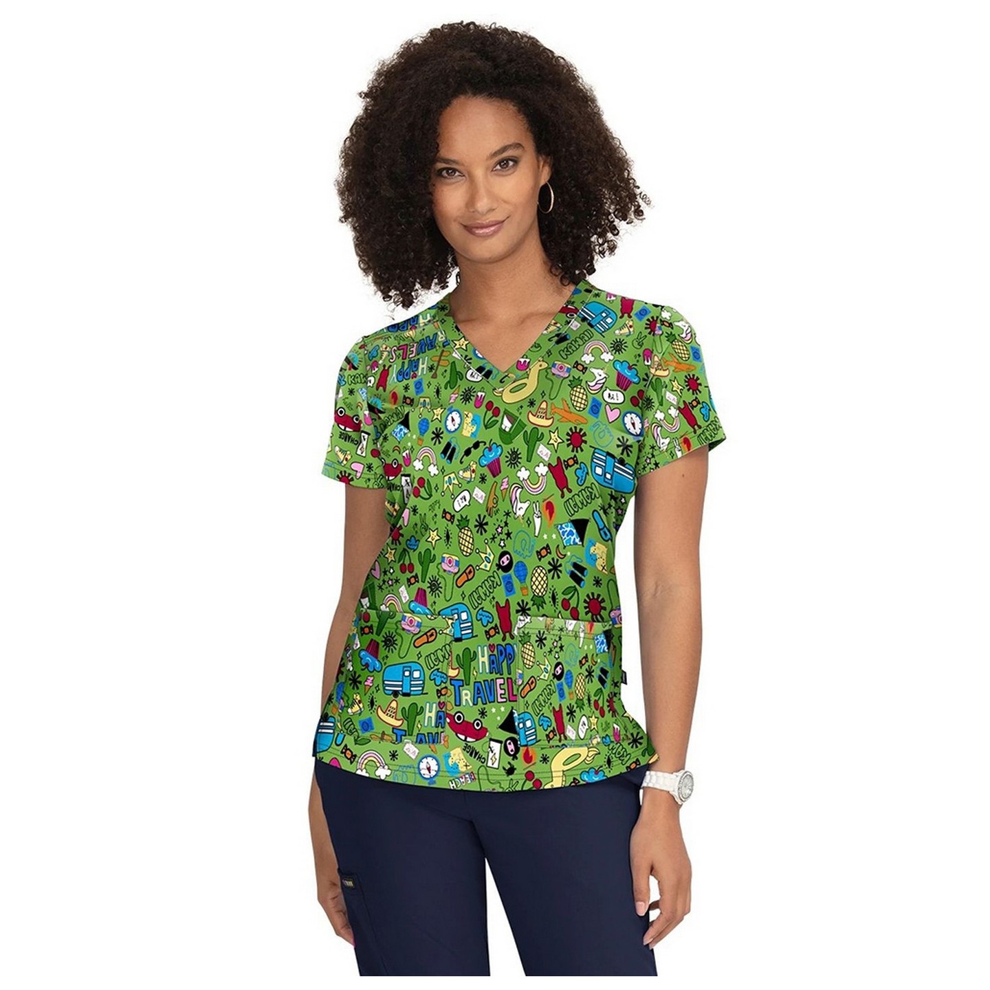 F100PR French Bull by Koi Modern Classic Lulu Print Top - Happy Travels