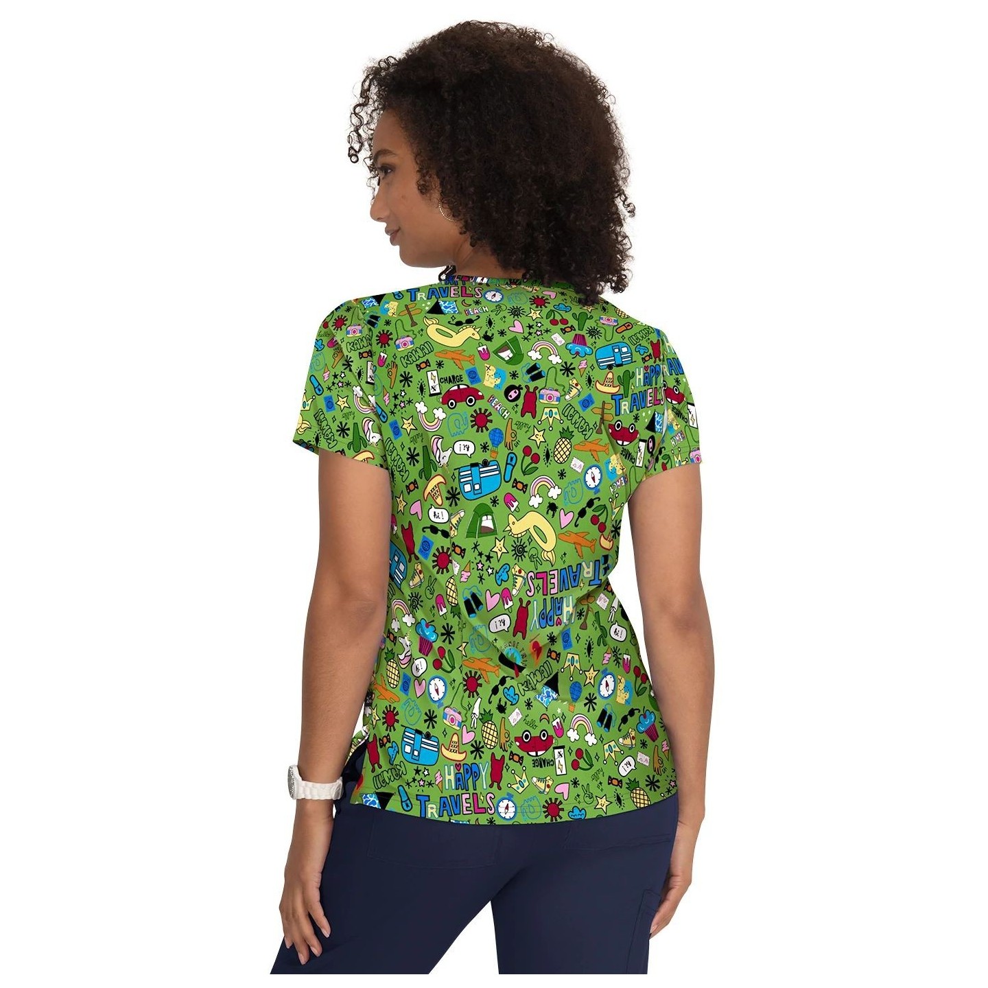 F100PR French Bull by Koi Modern Classic Lulu Print Top - Happy Travels