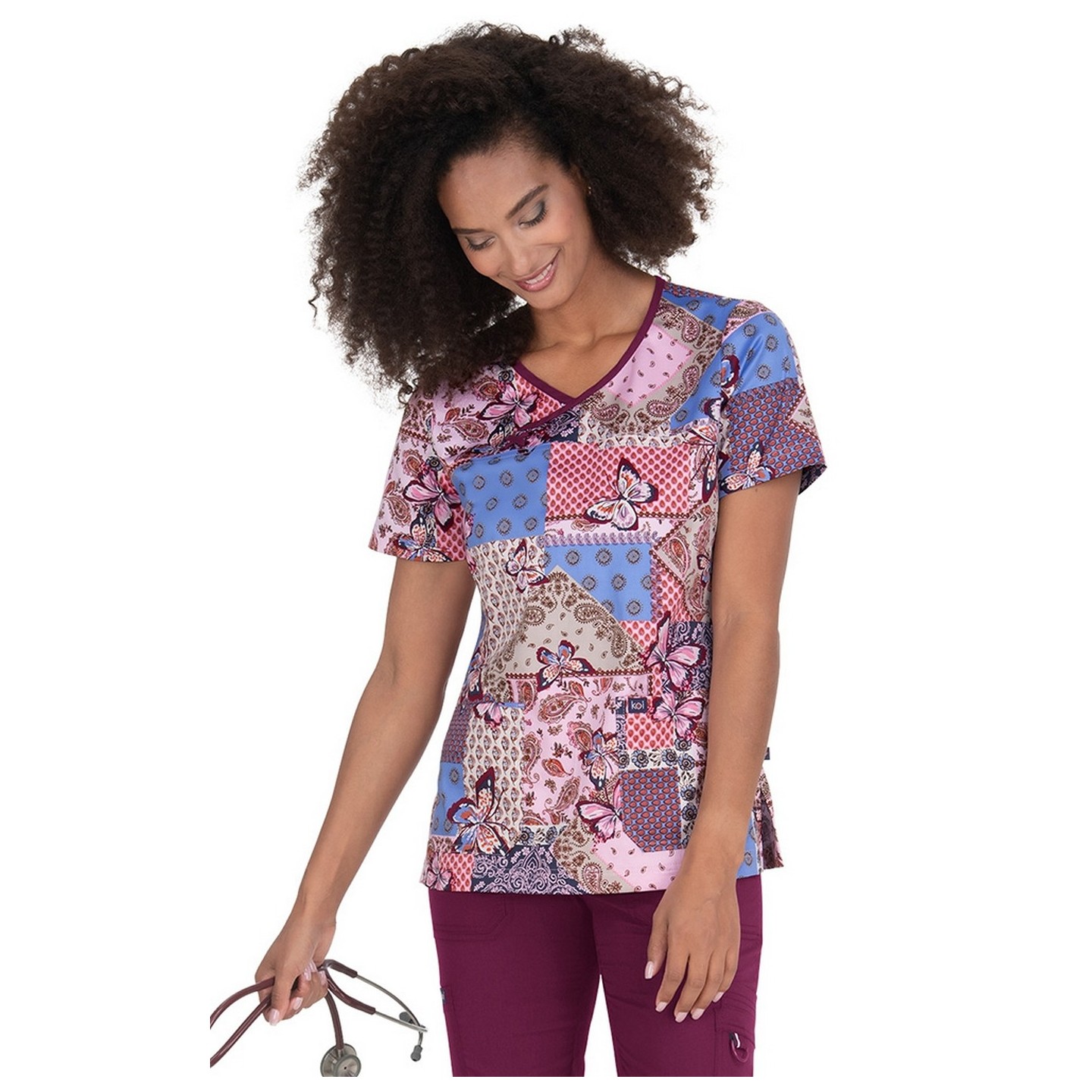 1090PR koi Stretch Haut Hali Mock Wrap Imprimé - Mariposa Bandana