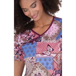 1090PR koi Stretch Hali Contrast Mock Wrap Print Top - Mariposa Bandana