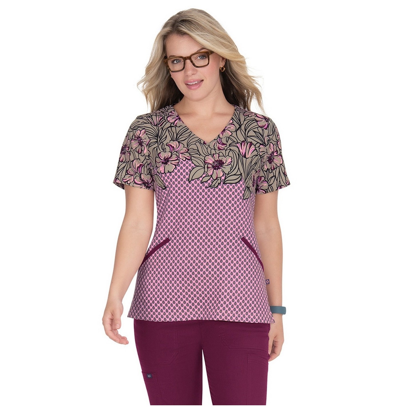 1089PR koi Stretch Brianne Print Top - Antique Camellia