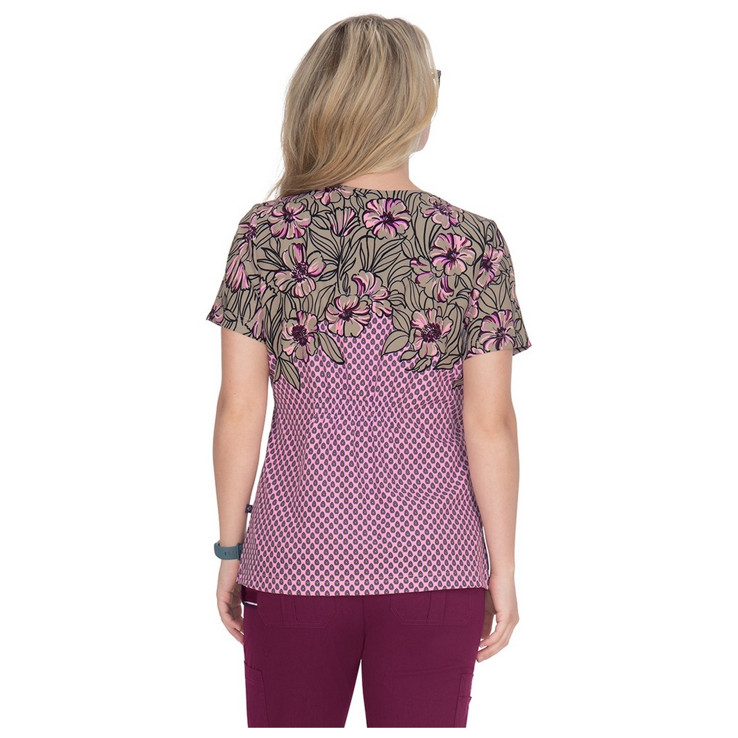 1089PR koi Stretch Brianne Print Top - Antique Camellia