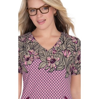 1089PR koi Stretch Brianne Print Top - Antique Camellia