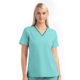 4510 [Matrix Impulse] Haut à col en V courbé contrasté pour femme