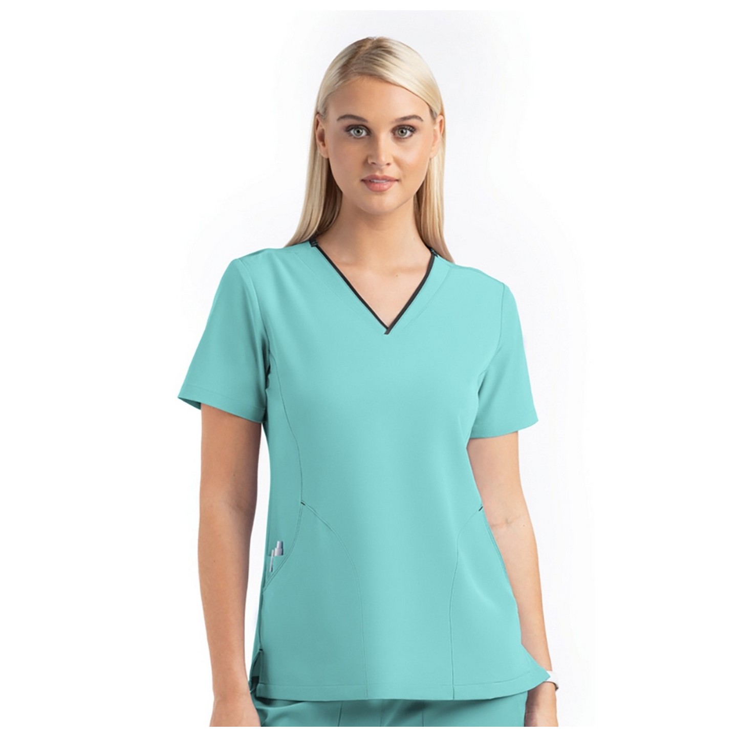 4510 [Matrix Impulse] Haut à col en V courbé contrasté pour femme