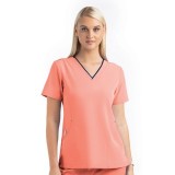 4510 [Matrix Impulse] Women's Contrast Curved V- Neck Top