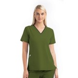 4510 [Matrix Impulse] Haut à col en V courbé contrasté pour femme