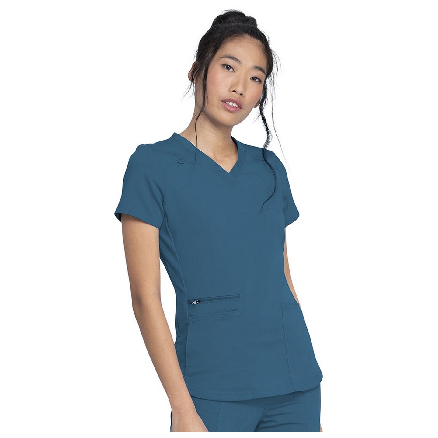 DK875 Dickies Balance V-Neck Top with Rib-Knit Panels