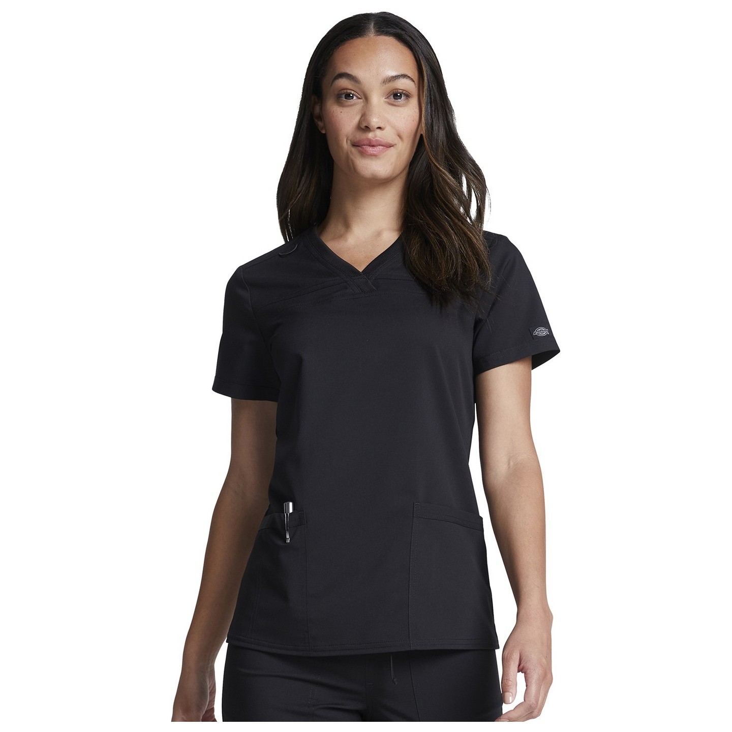 DK870 Dickies Balance V-Neck Top with Rib-Knit Panels