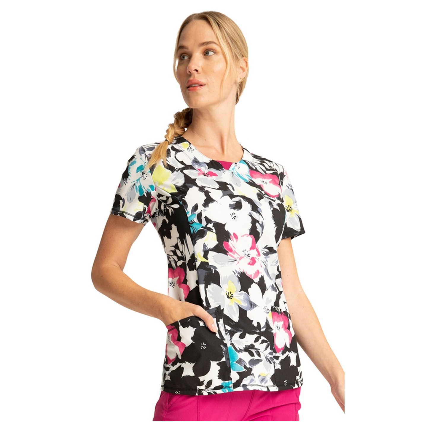 CK609 Round Neck Top in Inky Garden - Cherokee Infinity - Antimicrobial