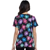 *FINAL SALE CK634 V-Neck Print Top in Digital Daisy - Cherokee Infinity - Antimicrobial