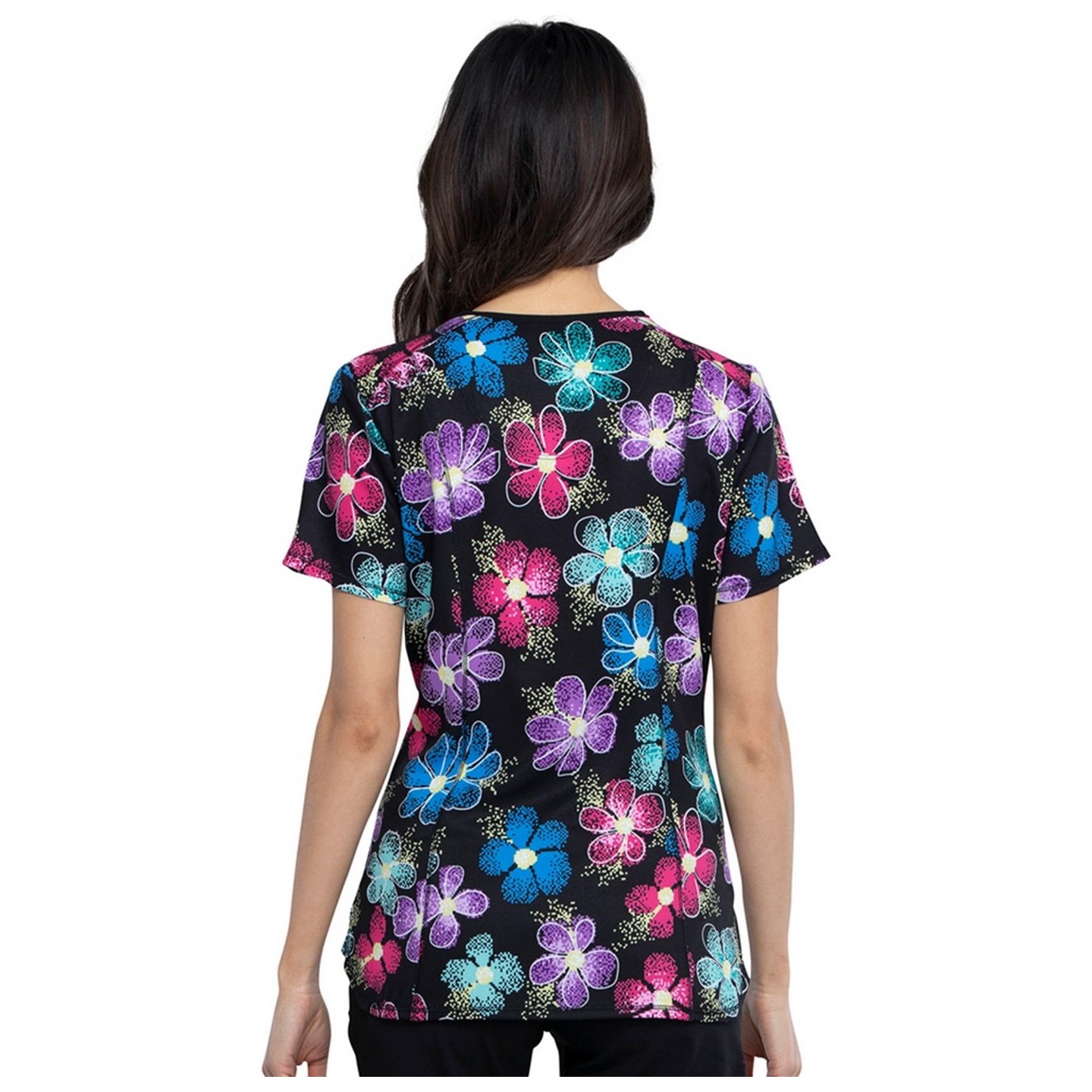 *FINAL SALE CK634 V-Neck Print Top in Digital Daisy - Cherokee Infinity - Antimicrobial