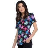 *VENTE FINALE CK634 Top imprimé col V en Digital Daisy - Cherokee Infinity - Antimicrobien