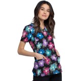 *FINAL SALE CK634 V-Neck Print Top in Digital Daisy - Cherokee Infinity - Antimicrobial