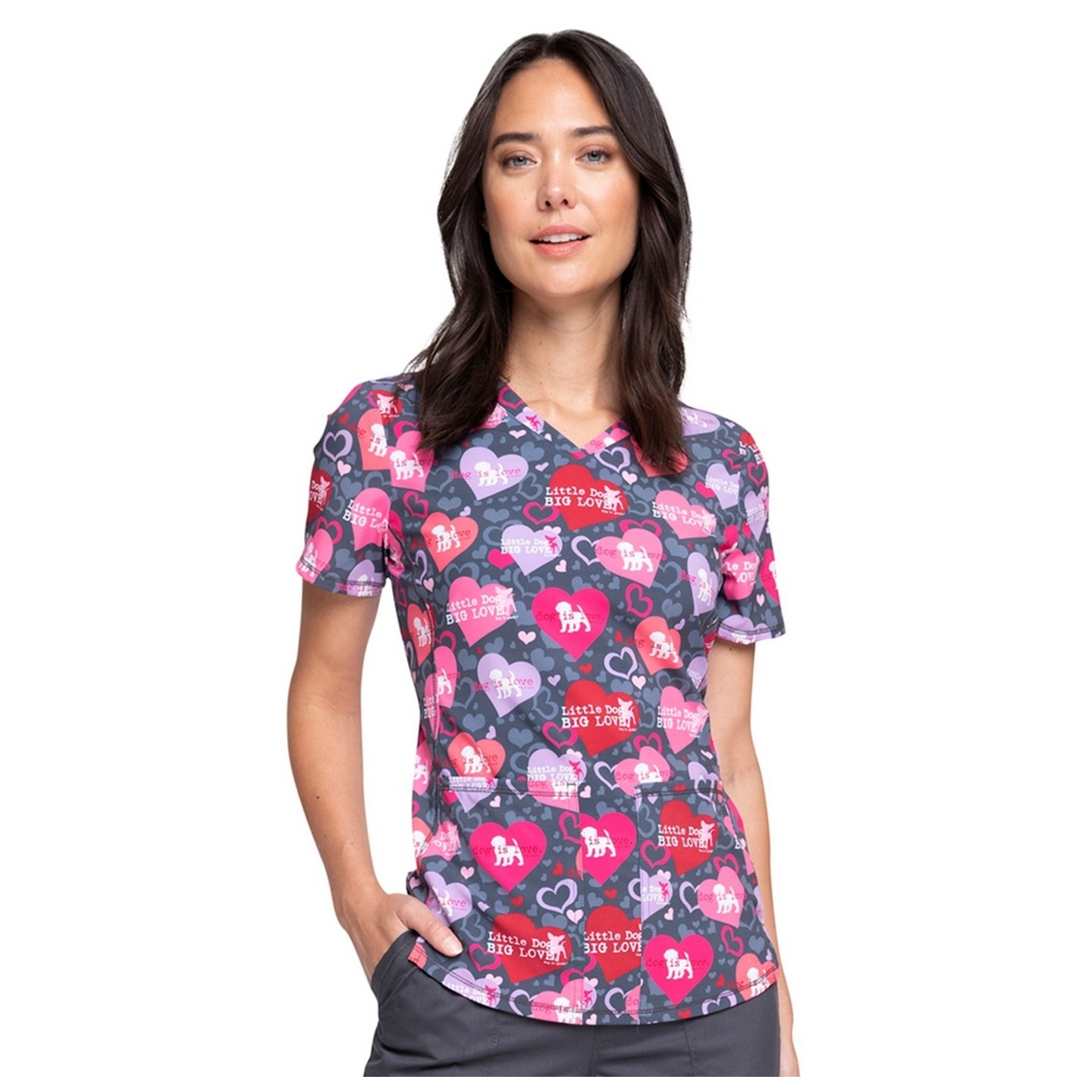 *FINAL SALE CK703 Cherokee V-Neck Print Top in Dog Is Love