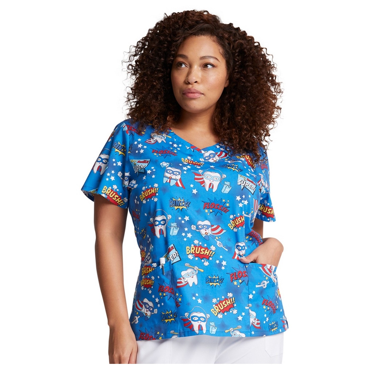 *VENTE FINALE DK721 - Top à col en V imprimé Dickies - Super Smile