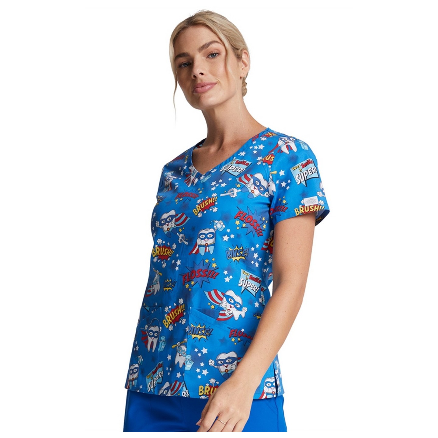 *VENTE FINALE DK721 - Top à col en V imprimé Dickies - Super Smile