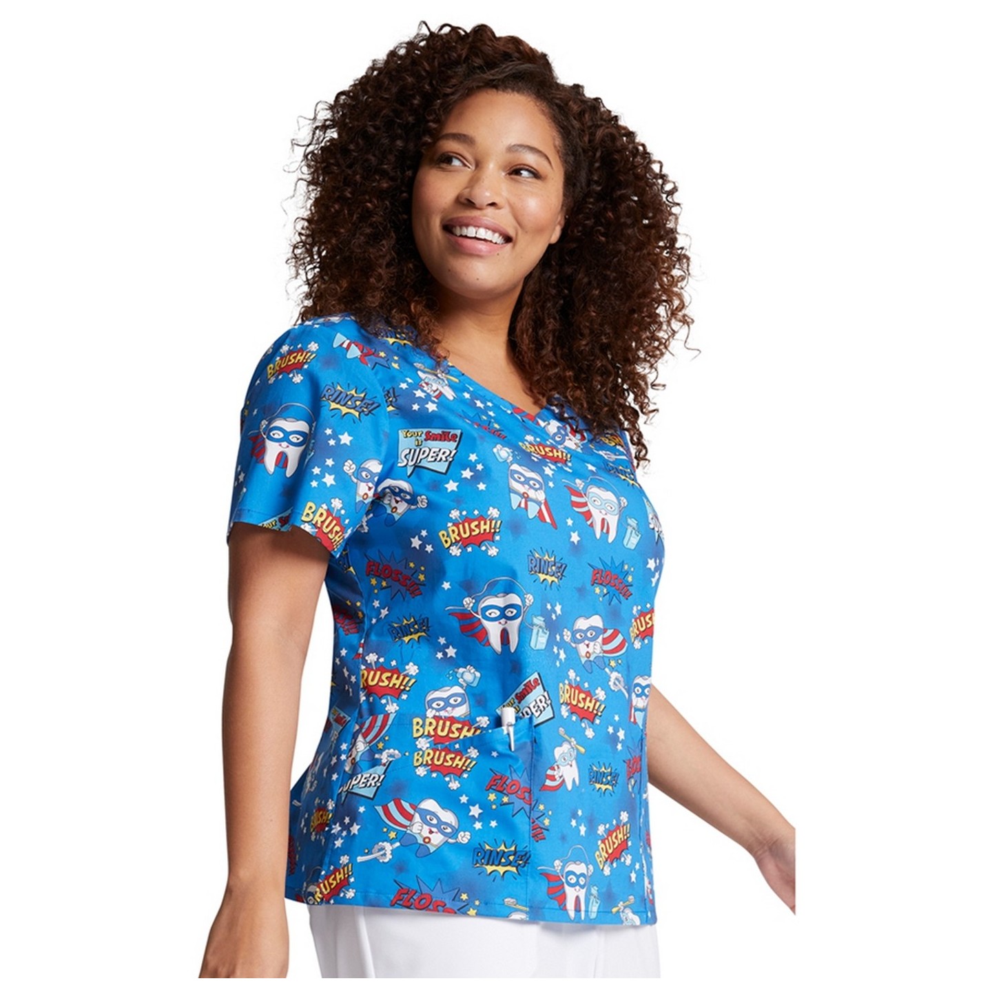 *VENTE FINALE DK721 - Top à col en V imprimé Dickies - Super Smile