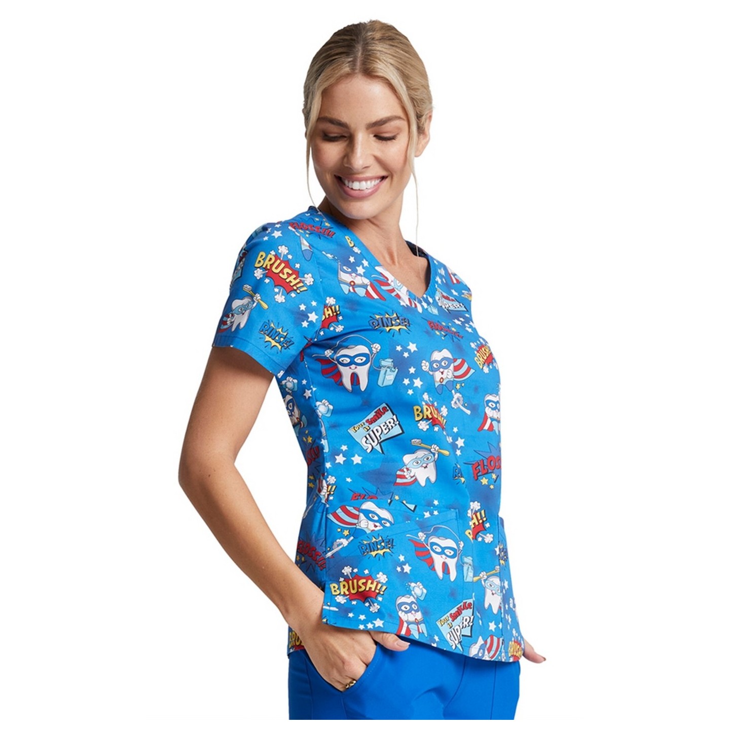 *VENTE FINALE DK721 - Top à col en V imprimé Dickies - Super Smile