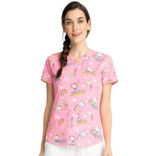 *FINAL SALE TF770 Cherokee Licensed V-Neck Print Top in Hello Kitty Sunshine