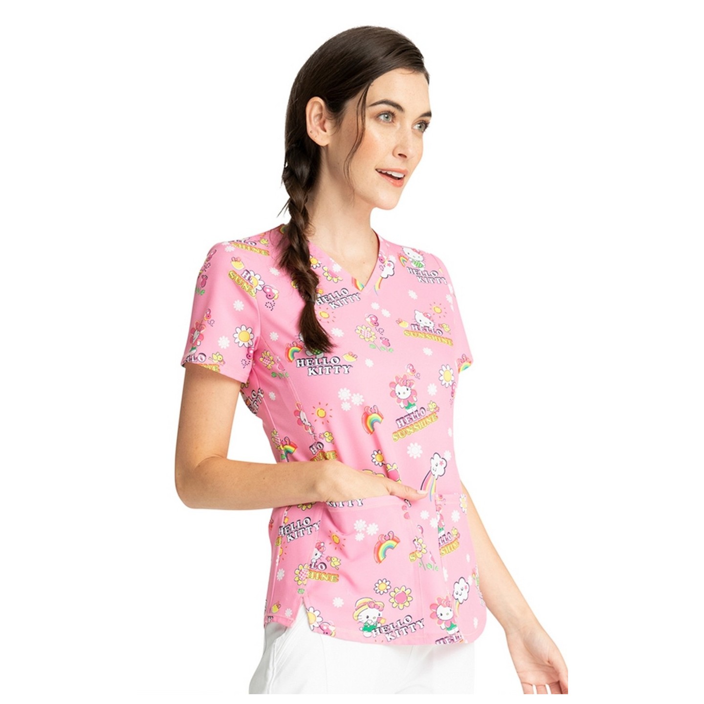*VENTE FINALE TF770 Cherokee Licensed V-Neck Print Top in Hello Kitty Sunshine