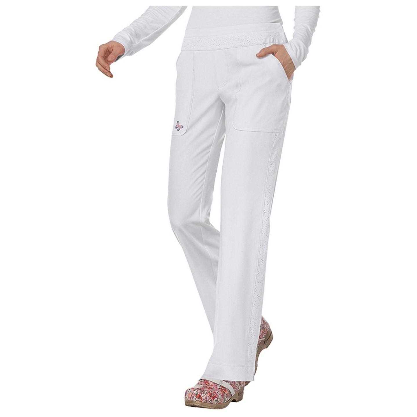 727 Koi Mariposa Maddi – Pantalon d’uniforme avec taille élastique - White