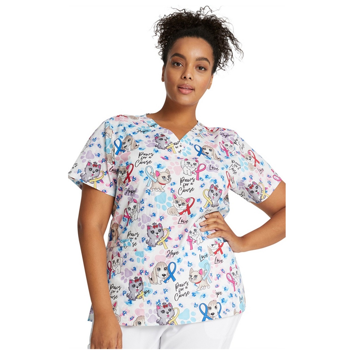 *FINAL SALE CK616 Cherokee Prints V-Neck Print Top in Paws For A Cause