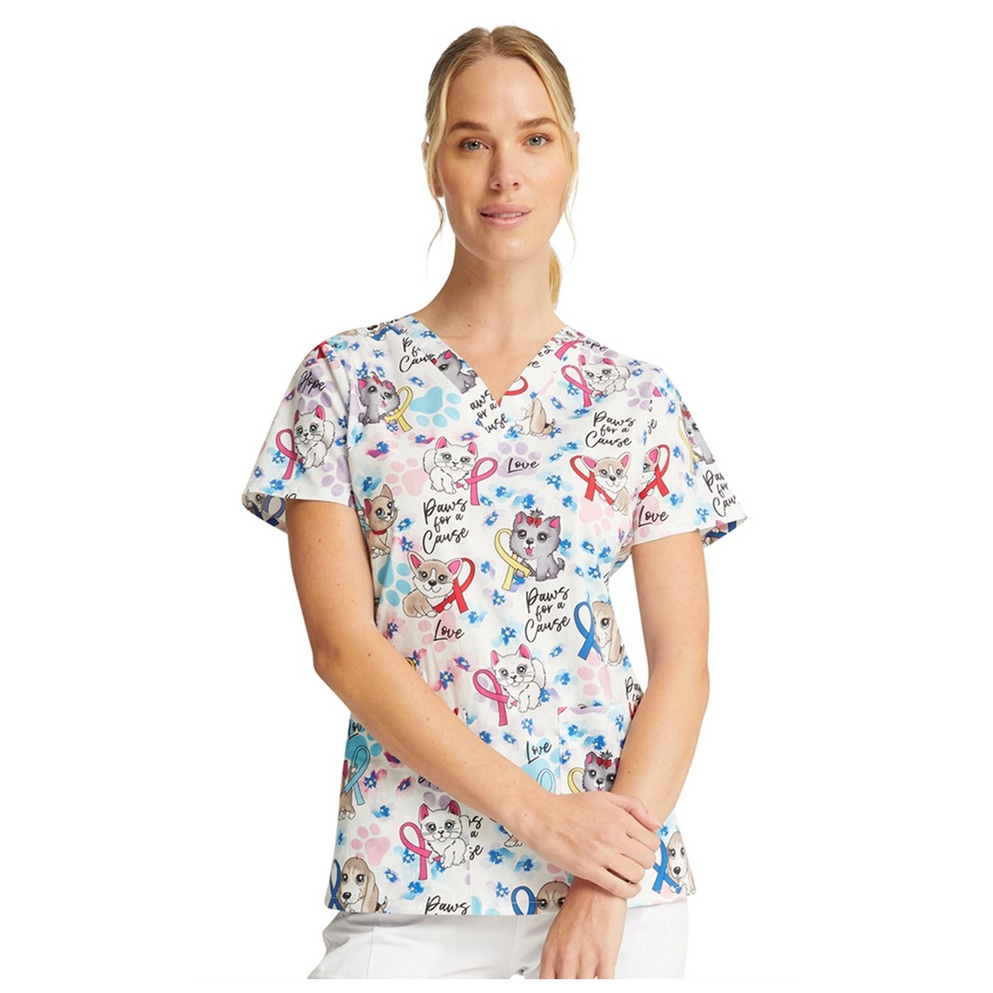 *FINAL SALE CK616 Cherokee Prints V-Neck Print Top in Paws For A Cause