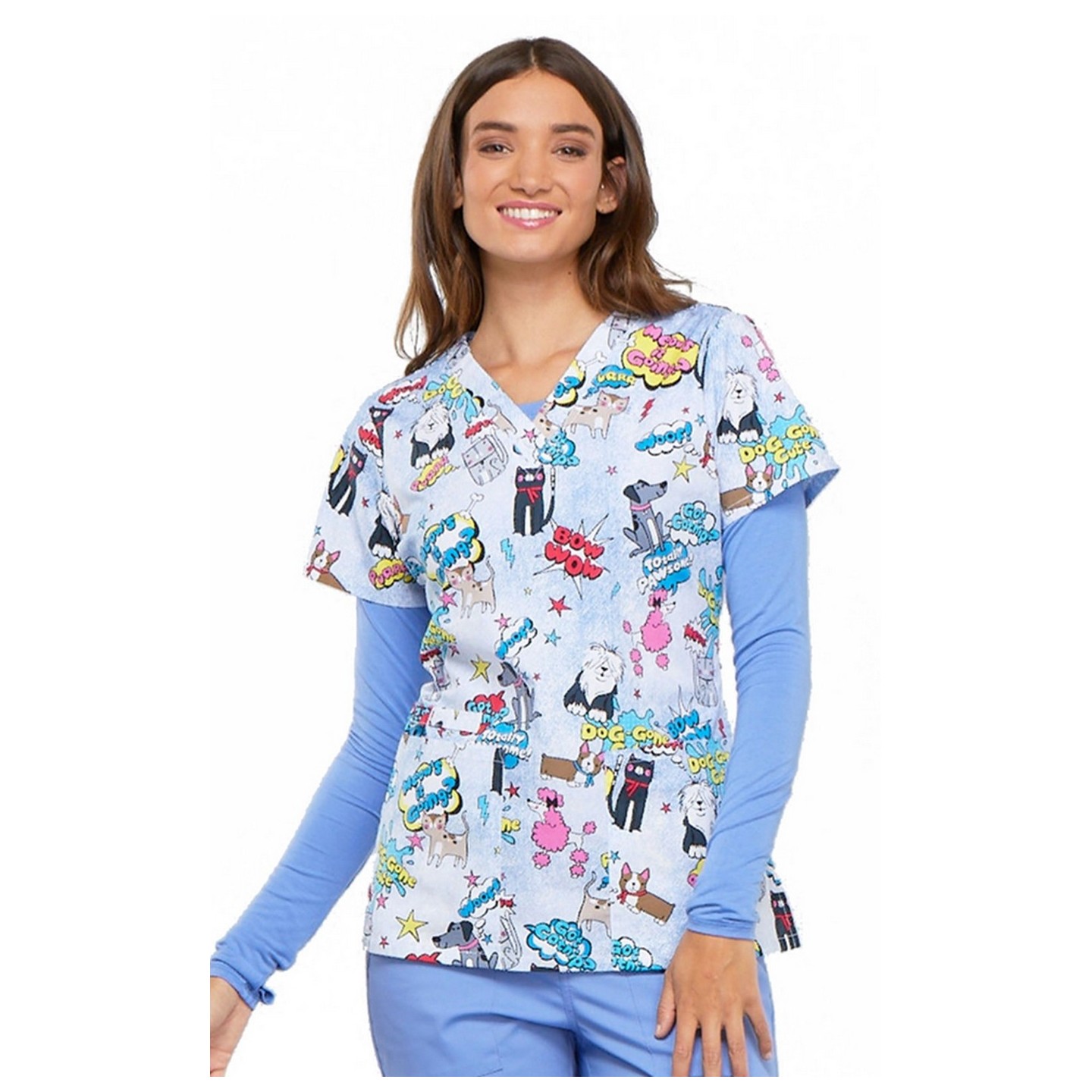 *VENTE FINALE CK616 Cherokee Prints V-Neck Print Top in Totally Pawsome