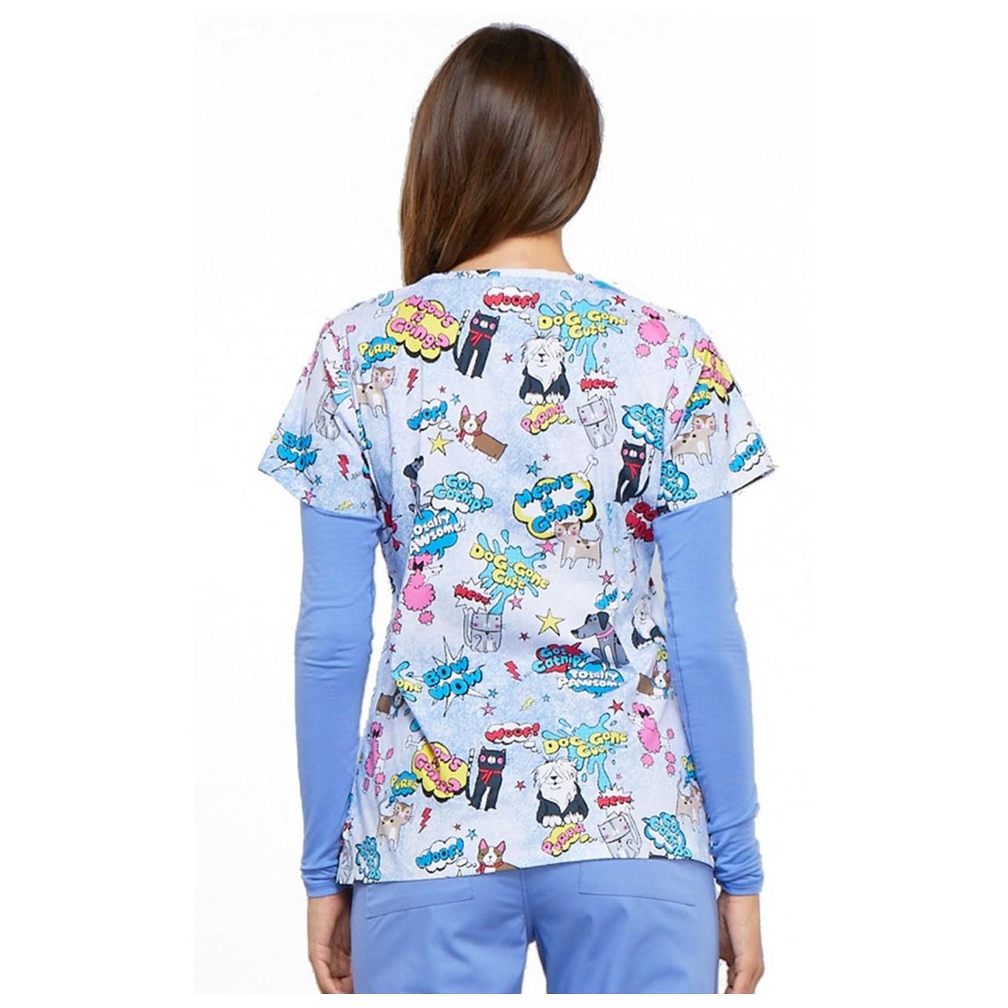 *FINAL SALE CK616 Cherokee Prints V-Neck Print Top in Totally Pawsome