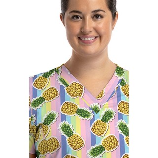 9810 Maevn Women's Printed V-Neck Top - Mad About Pineapples