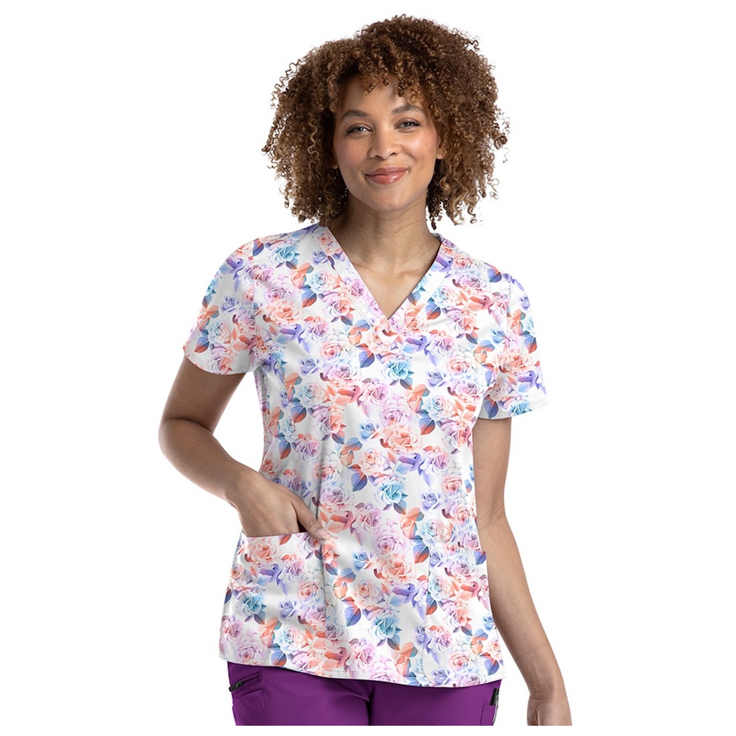 9810 Maevn Women's Printed V-Neck Top - Tender Rose