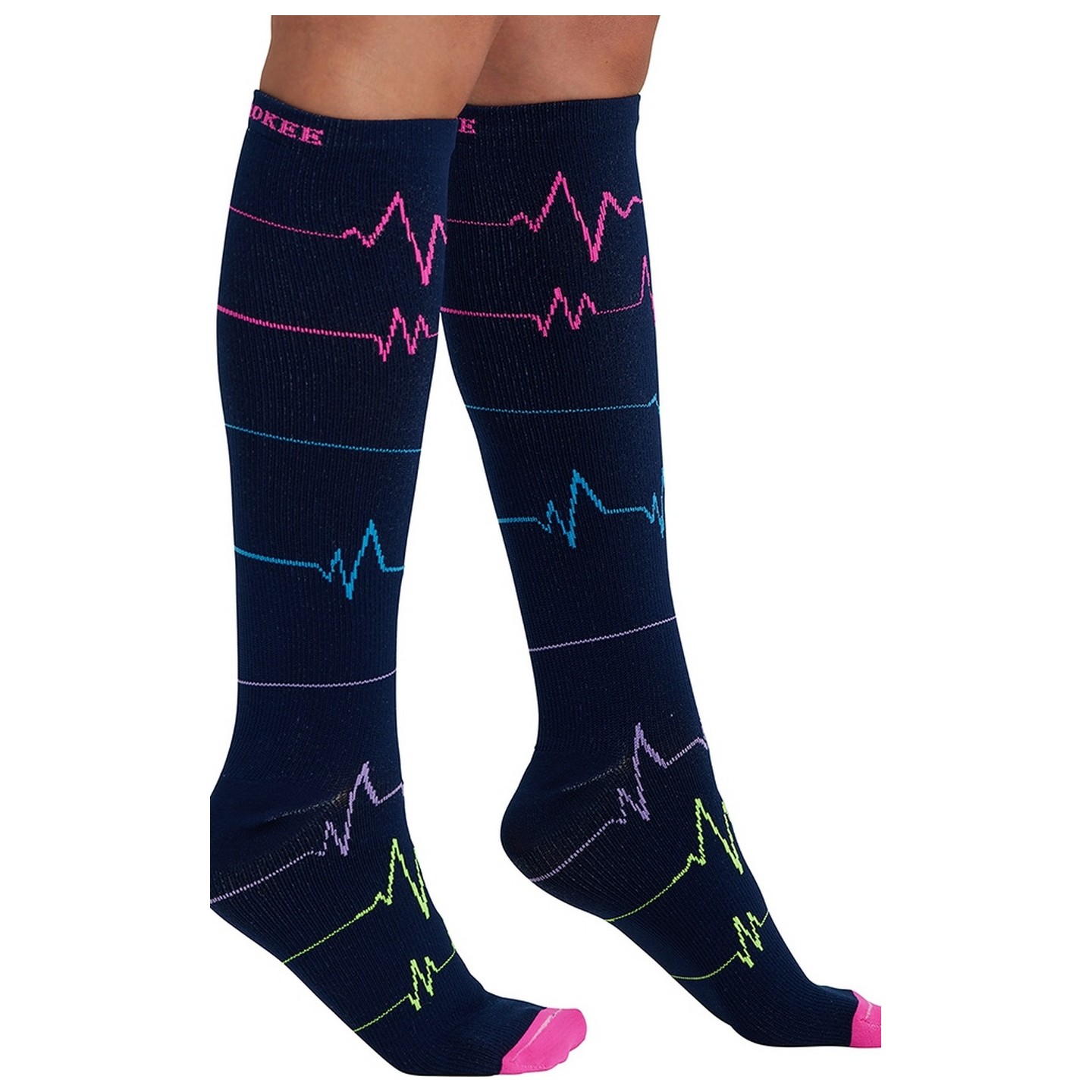 Print Support EKG ZigZag Women's Graduated Medium Support Compression Socks by Cherokee