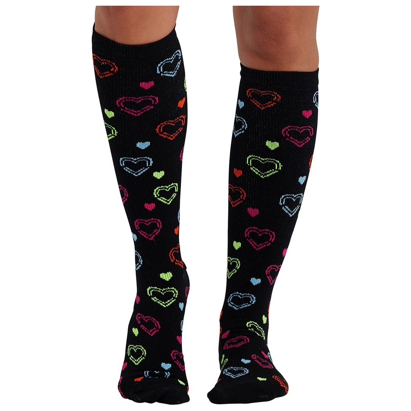 Print Support Hearts On The Line Women's Graduated Medium Support Compression Socks by Cherokee