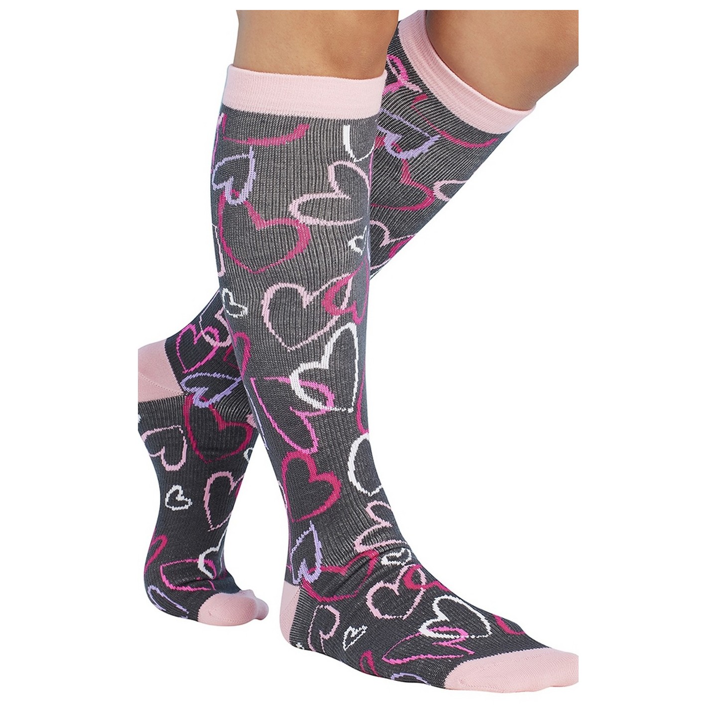 Print Support Sketch Hearts Women's Graduated Medium Support Compression Socks by Cherokee