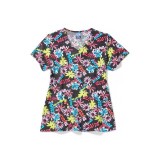 Z12213 Zoe + Chloe Curved V-neck Print Scrub Top - Bloom Boom