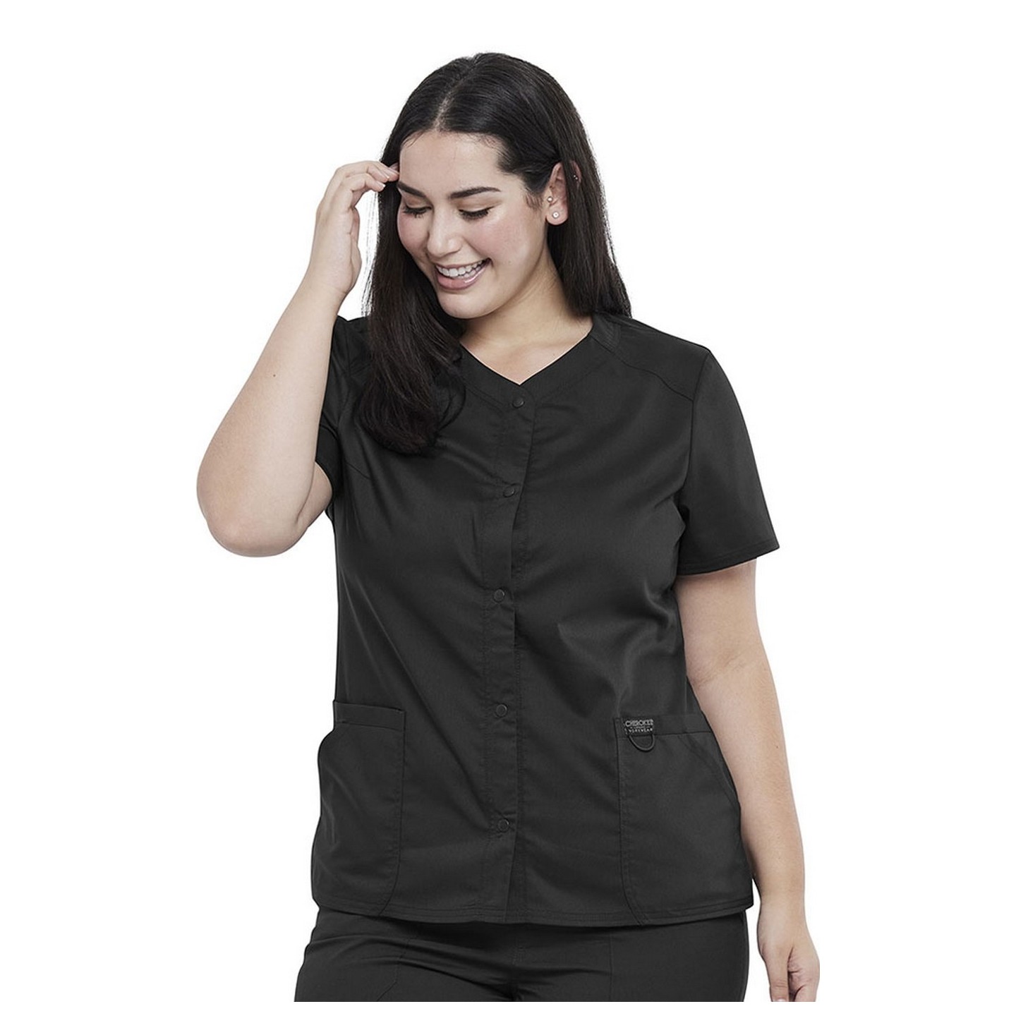 WW622 Workwear Revolution Snap Front V-Neck Top by Cherokee