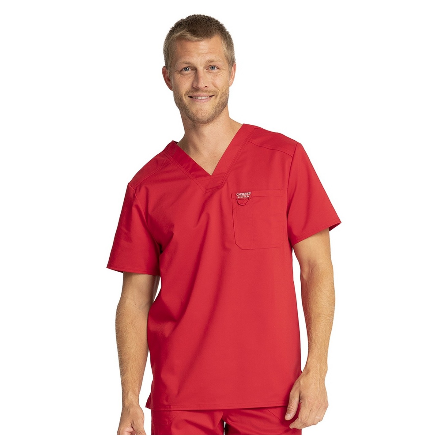 WW690 Workwear Revolution Men's Chest Pocket Tuckable V-Neck Top by Cherokee