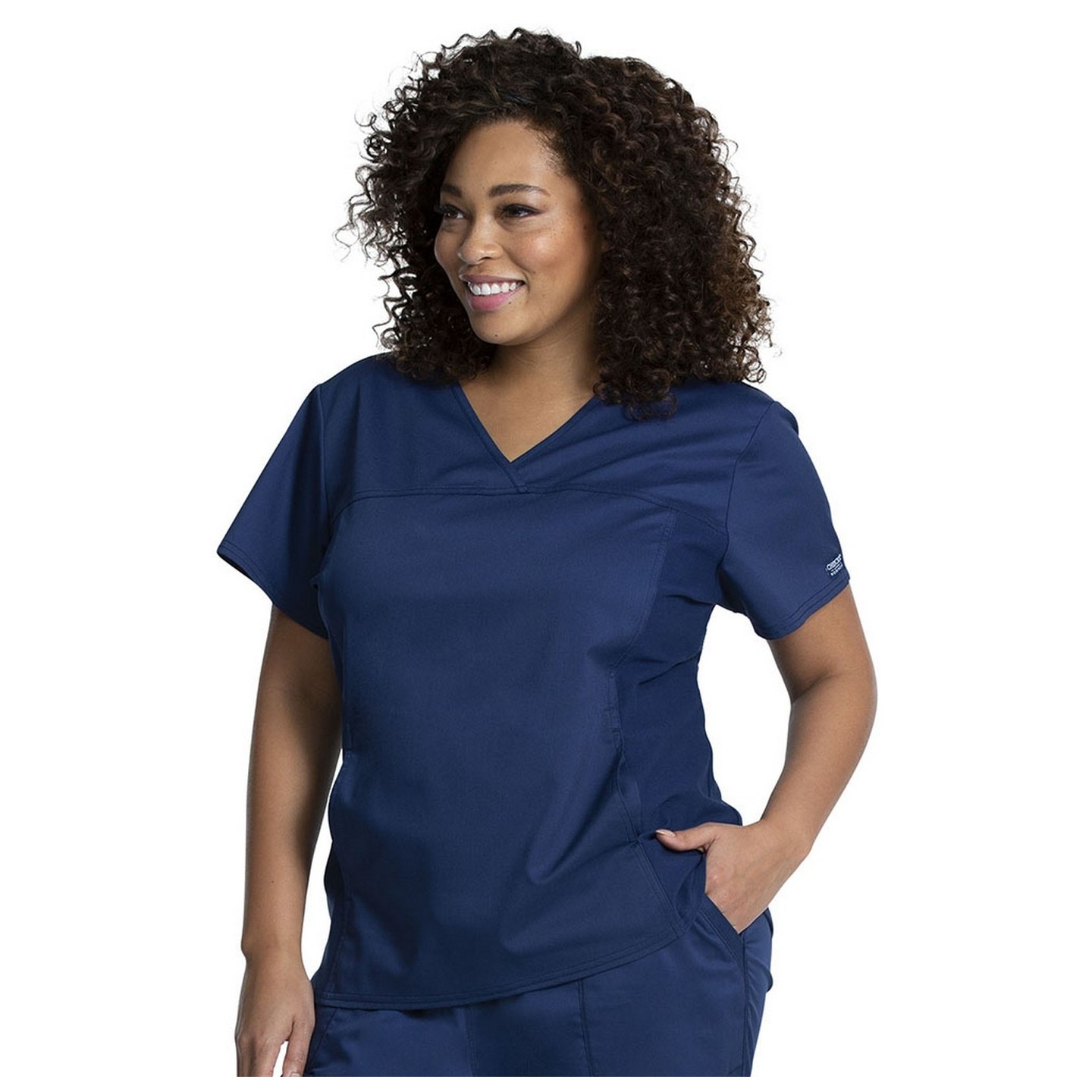 WW2875 Workwear Revolution Flexi Panel V-Neck Top with Kangaroo Pocket by Cherokee