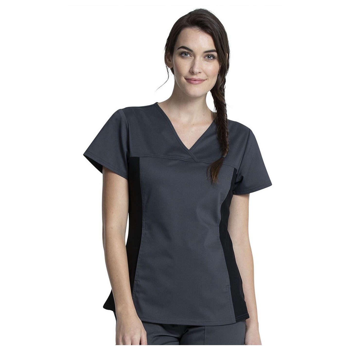 WW2875 Workwear Revolution Flexi Panel V-Neck Top with Kangaroo Pocket by Cherokee
