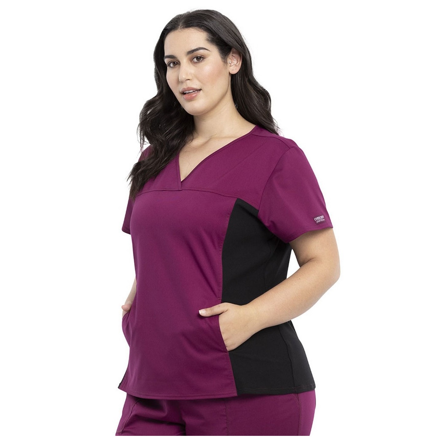 WW2875 Workwear Revolution Flexi Panel V-Neck Top with Kangaroo Pocket by Cherokee